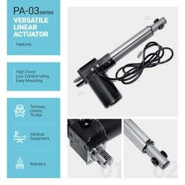 Progressive Automations 12V Linear Electric Actuator - 4 inches Stroke, 200 lbs Force with Low-Current Rating DC Motor and Durable Stroke for Automotive, Medical, Robotics Usage, PA-03-4-200