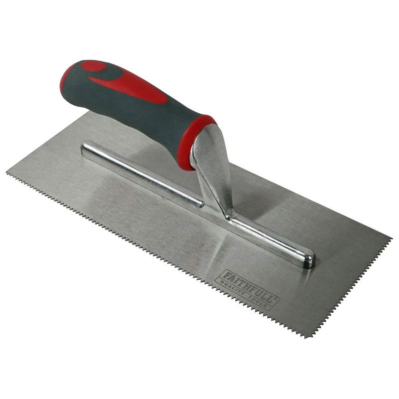 Faithfull SGTNOT3 V-Notched Trowel with Soft Grip Handle,Silver,280 mm x