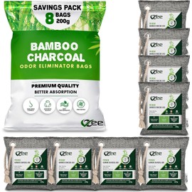 8 XL Bags x 200g Bamboo Charcoal Odor Absorber (1,600g Total),Activated Charcoal Air Purifying Bag, Odor Eliminator for Home, Basement, Smoke, Mothball,