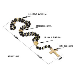 JAJAFOOK Mens Black Stainless Steel Black Gold Silicone Beads Rosary Necklace with Cross Pendant