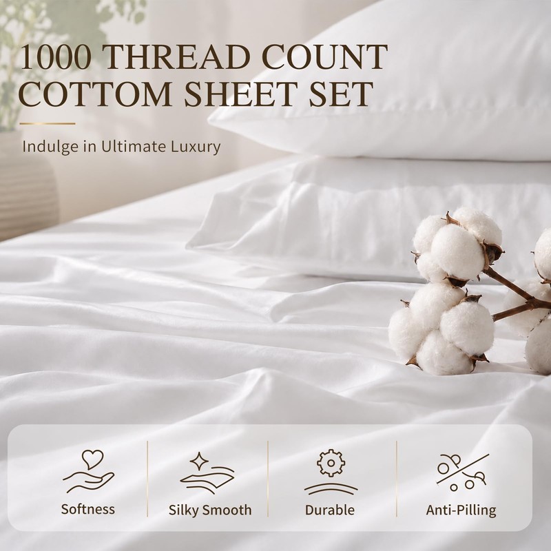 MEISHANG 1000TC Egyptian Cotton Sheets King, 16" Deep Pocket