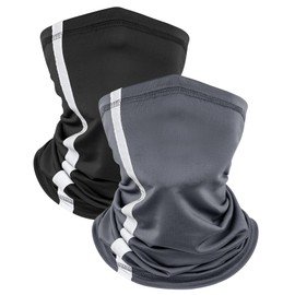 Kiiwah Pack of 2 Unisex Loop Scarves Thin with Reflective Stripes, Multifunctional Tube Scarf for Men Women Outdoor Sports Fishing Running Cycling (Black, Grey), Black, grey, Unit size