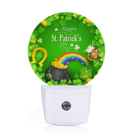 Axayaz Clover Leaf Plug in Night Light Celebrate Saint Patrick's Day Green Grass Gold Coins and Rainbow Auto LED Lamp Energy Saving Round Lights for Boys Girls Men Women