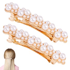 lasuroa 2pcs Pearl Hair Clips for Women, Elegant Gold Pearl Barrettes Snap Hair Clips for Women Bridal Accessories