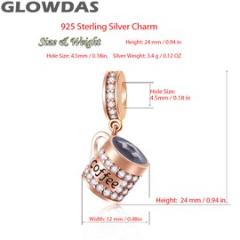 Summer Drink Cup Charms Fit European Bracelet Necklace, Rose Gold Coffee Cup Charms in 925 Sterling Silver, Cocktail Goblet Pendant Beads, Ice Cone Dangle, Gifts for Women/Men, Sterling Silver Cubic