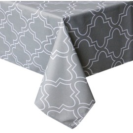 Tektrum 60 X 84 inch Rectangular Microfiber Moroccan Quatrefoil Tablecloth Table Cover - Spill Proof/Stain Resistant/Waterproof/Wrinkle Free - Great for Parties, Banquet, Dinner (Light Grey)