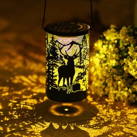Solar Lantern Outdoor Waterproof Deer Garden Decor Birthday Gifts for Women Mom Grandma Hanging Solar Lights Metal Decoration Outside for Yard Patio Backyard Porch