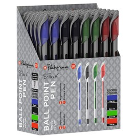Platignum S-Tixx Multicoloured Ballpoint Pen [Pack of 50] Soft Grip Barrel with LV Ink for Smudge-Free and Ultra-Smooth Writing [50516], Multicolor