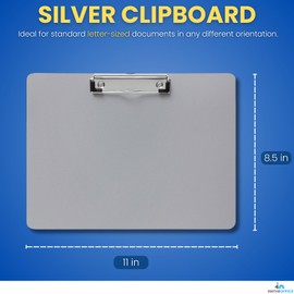 1InTheOffice Landscape Clipboard, Horizontal Clipboard, 8 1/2" x 11" Silver, 4 Pack