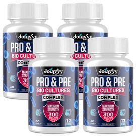 300 Billion CFU Probiotics & Prebiotics Culture Complex for Gut Health, High Strength 12 Multi Strains, Added 3 Prebiotics, Digestive Probiotics Supplement for Men & Women, 240 Vegan Capsules