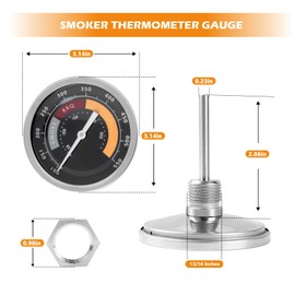 3695528R06 Grill Thermometer Fit for Oklahoma Joe's Smoker Temperature Gauge, BBQ Thermometer for Smoker Oven and Charcoal Gas Grills, 13/16-inch Accessories (2 Pack)