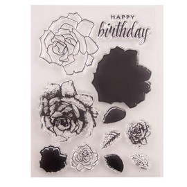 Sello de goma transparente con diseño de flores y hojas de rosas para cumpleaños, para álbumes de recortes, álbumes de fotos, tarjetas decorativas