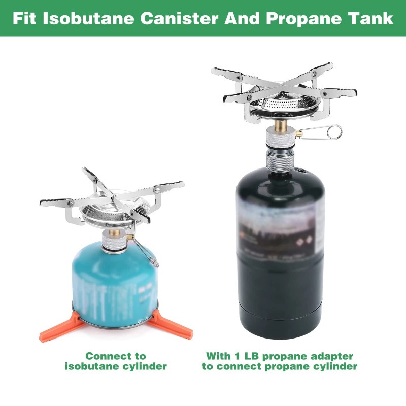 WADEO Camping Stove with 1LB Propane Tank Adapter, Fuel Can