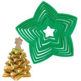 Pilleay 10Pcs Christmas Star Cookie Tree Cutter Set 3D Star Cookie Cutters Xmas Decoration Fondant Cutters Shapes Donut Cookie Cutters Kit for Christmas Tree Cookie Tower Holiday Winter Gift Baking