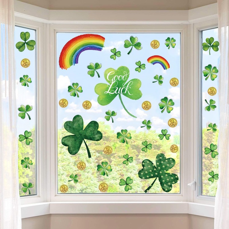 120 PCS St Patricks Day Window Clings, Shamrock Window Stickers