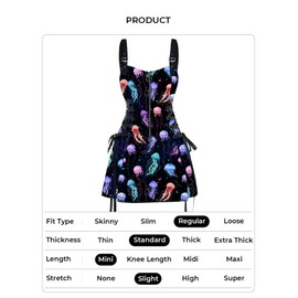 DRESSFO Women’s Gothic Buckle Strap Mini Dress – Lace Up Zipper Dress in Jellyfish Print (Multi/Large)