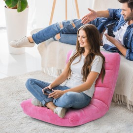 COSTWAY Floor Chair, Video Gaming Chairs with Back Support, Adjustable 14-Position, Alloy Steel Frame, Soft Coral Fleece, Lazy Sofa Lounge for Reading Living Room Recliner for Adults Kids, Pink