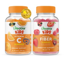 Lifeable Lifeable Vitamin C Kids + Prebiotic Fiber Kids, Gummies Bundle - Great Tasting, Vitamin Supplement, Gluten Free, GMO Free, Chewable Gummy