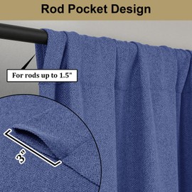 Lecloud Estelle Light-Filtering Blue Valance for Windows, Soft Cafe Short Curtains, Herringbone Textured Curtains, Rod Pocket Curtains for Bedroom (Each 30 W x 14 L, 2 Panels Set, Blue)