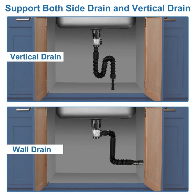 Bathroom-Sink-Drain-Kit: Flex-drain Kit with Flexible & Expandable P-trap Sink Drain