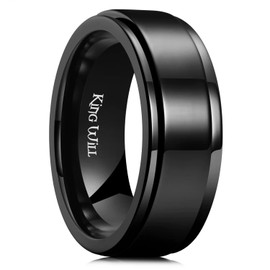 King Will 8mm Black Stainless Steel Spinner Ring - Stress Relief Fidget Ring for Men, Women & Teens - Polished Comfort Fit 8.5