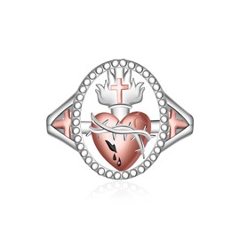 Sacred Heart of Jesus Ring - 925 Sterling Silver Jesus Ring God Christian Jewelry Cross Amulet Religious Gifts Christmas Easter for Women Size 6
