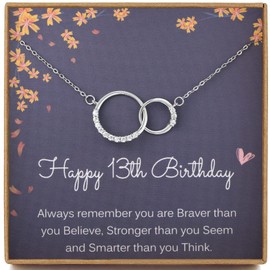 MADAOGO 13th Birthday Gifts for Girls, 925 Sterling Silver 2 Interlocking Circles Necklace, 13 Year Old Girls Birthday Presents, Birthday Gifts for Daughter, Granddaughter, Niece