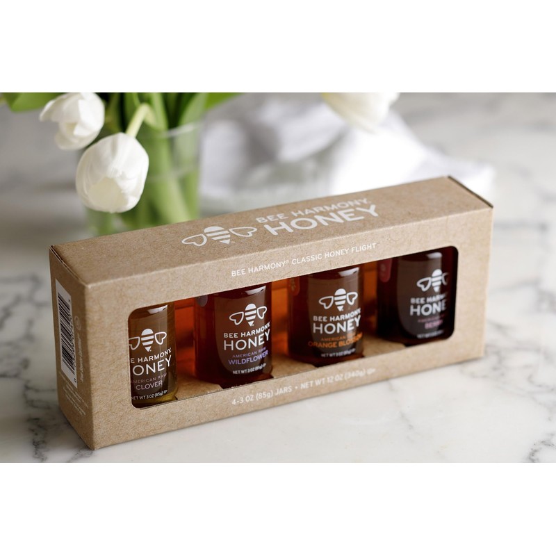 Bee Harmony Classic Honey Flight, Mini Honey Gift Set, 4