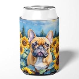 Caroline's Treasures French Bulldog in Sunflowers Can or Bottle Hugger Cooler Washable Drink Sleeve Collapsible Beverage Insulated Holder, Can Hugger, Multicolor
