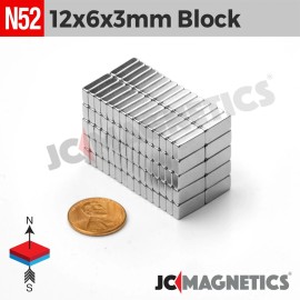 Neodymium 12mm x 6mm x 3mm N52 Small Strong Rare Earth Neodymium Magnet Blocks 12x6x3mm - 50pcs
