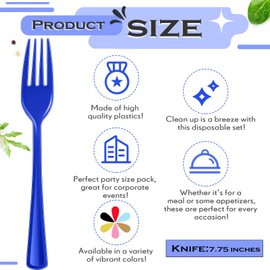 Roshtia 100 Pcs Colored Plastic Forks Heavyweight Disposable Forks 7.3 Inch Heavy Duty Cutlery Plastic Utensils for Color Theme Party Birthday Picnics Wedding Outdoor Barbecue Use (Dark Blue)