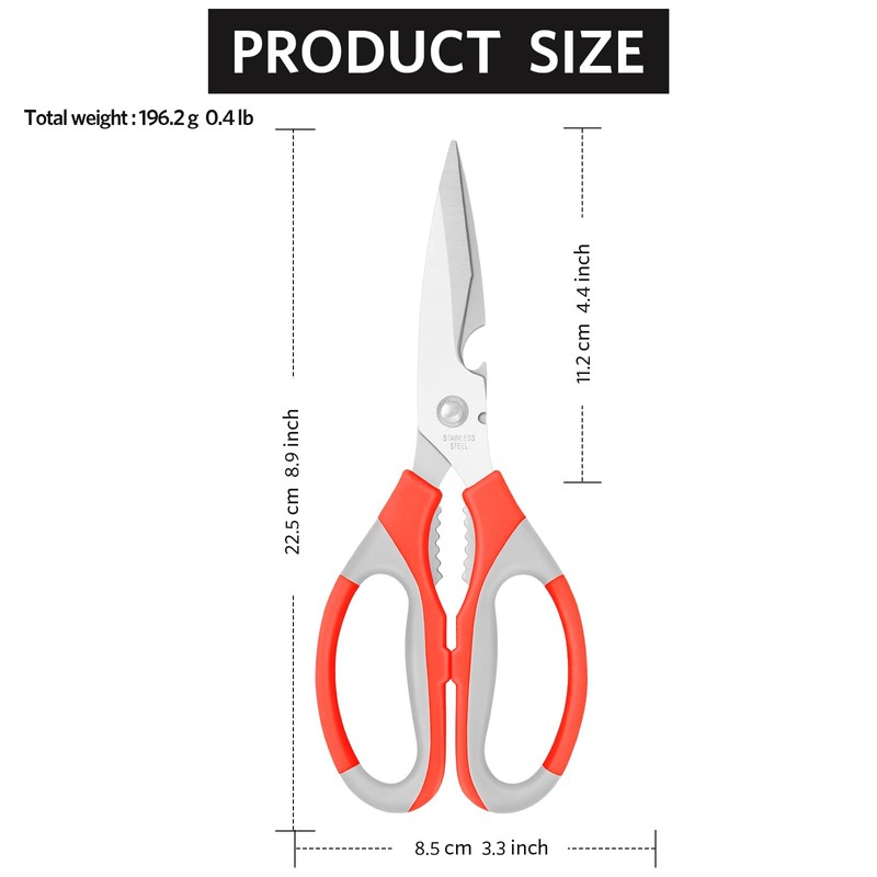 Vutyvve Kitchen Scissors, Stainless Steel Blades, Soft Handle, Multifunctional Kitchen