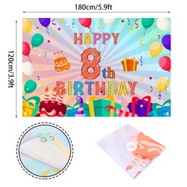 Happy 8th Birthday Colorful Banner Backdrop Rainbow Color Art 8 Years Old Party Background Decorations for Girls Boys Kids Bday Photography Supplies