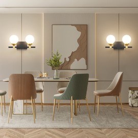 Tipace 2 Lights Mid Century Modern Bathroom Vanity Light Fixtures Over Mirror,Black/Golden Vanity Lights with Milk White Glass Globe for Bathroom(Exclude Bulb)