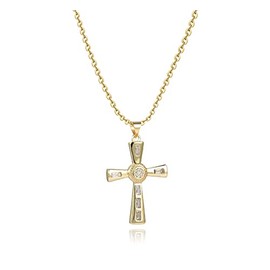 MiiFort Holy Calvary Cross Gold Necklace for Women Clear CZ Follower Religious Congregation Sister Girlfriend Auntie
