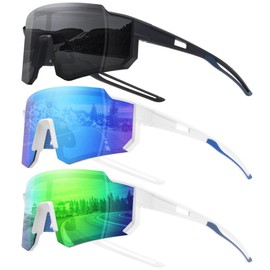 STORYCOAST Sports Running Sunglasses for Men Women Cycling Driving Fishing Bike Sunglasses Polarized UV400 Protection 3Pack Matte Black/Gray+White/Green+White/Blue