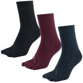 Asuka 5 Toe Socks, Warm, Fleece Lined, Wool Blend, Cold Protection, Men's, Women's, Women's, Assorted C 3 Pairs