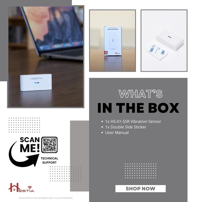 HESTIA Vibration Sensor for Windows and Doors, WiFi Wireless Door