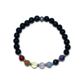 Majas Perlen Chakraarmband 7 Chakren - Amethyst Dumortierit Aquamarin Rosenquarz Citrin Aventurin Jaspis Lavastein 6mm Edelstahl Silber - Spiritueller Esoterik Schmuck - Handmade Personalisierbar