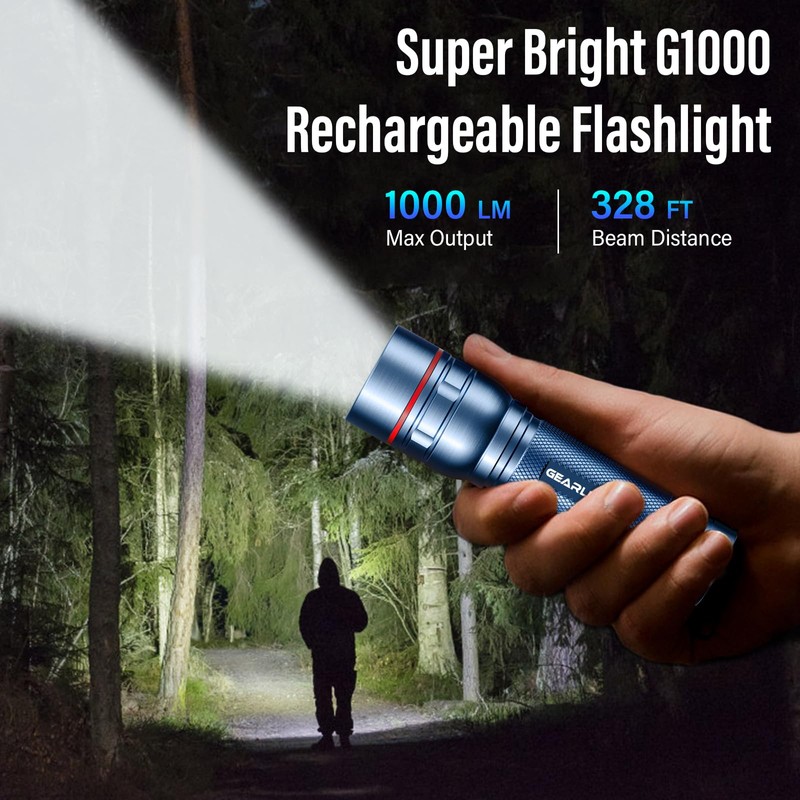 Rechargeable Flashlights High Lumens, G1000 Super Bright Flash Light, Small