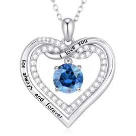 G&GEMSJEW Infinity Heart Birthstone Necklaces for Women, Birthday Jewelry Valentine's Day Gifts for Wife/Girlfriend, Pendant Heart Necklaces Anniversary Christmas for Women Wife Mom Girlfriend Lady