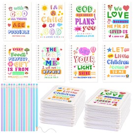 32Pcs Bible Verse Notepads Mini Religious Pocket Notebooks with 32Pcs Colorful Wood Pencils Christian Gifts Bulk Religious Motivational Notebook Journals Church Sunday Classroom School Prizes Gift