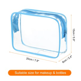 HARFINGTON 2pcs Clear Toiletry Bag Quart Size TSA Approved PVC Makeup Cosmetic Bag for Women Travel Transparent Organizer Airport Airline Compliant, Blue
