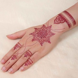 12 Sheets Red Henna Tattoo Kit, Waterproof Henna Tattoos Stickers for Women Wedding Party Festival Decorations 736