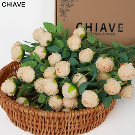 CHIAVE 8pcs 27 Flower Buds Artificial Vintage Roses Fake Silk Rose Flowers with Long Stem for DIY Bouquets Wedding Centerpiece Party Home Kitchen Shorp Decoration-Beige