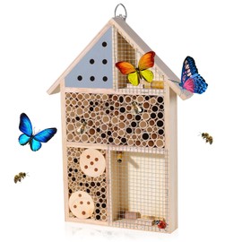 Rustic Wooden Insect Hotel for Garden, Bee & Butterfly Habitat - Attract Beneficial Insects and Enhance Your Outdoor Space!
