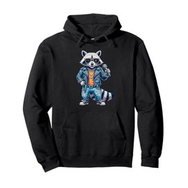 Raccoon Animal Rockstar Rock Singer Gift for Men Women Kids Pullover Hoodie