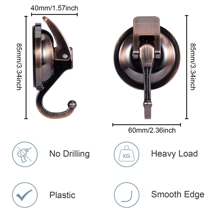 Strong Suction Cup Hook, Vacuum 2 Pieces, Load Capacity 11.0