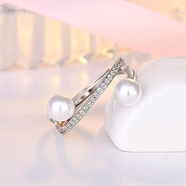 Jewelry Brand Popular Ring, Women's, Silver, Zirconia, 2 Capsules, Round, Pearl, One Size Fits Most, Index Finger, Women's Fashion Accessory
