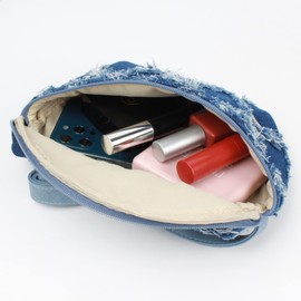 Women Girls Leather Fanny Pack Glitter Rhinestone Tassel Crossbody Shoulder Bag Rivet Chest Bag Fashion Waist Bag (A-Denim)